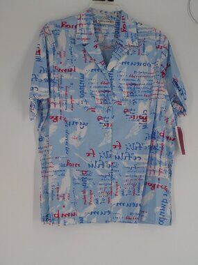 Cathy Daniels S.S. Print Camp Shirt 100% Cotton Size Large NWT